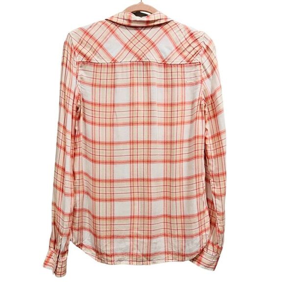 Paige Pink Coral Plaid Trudy long sleeve Button Down Shirt size small - Picture 5 of 11